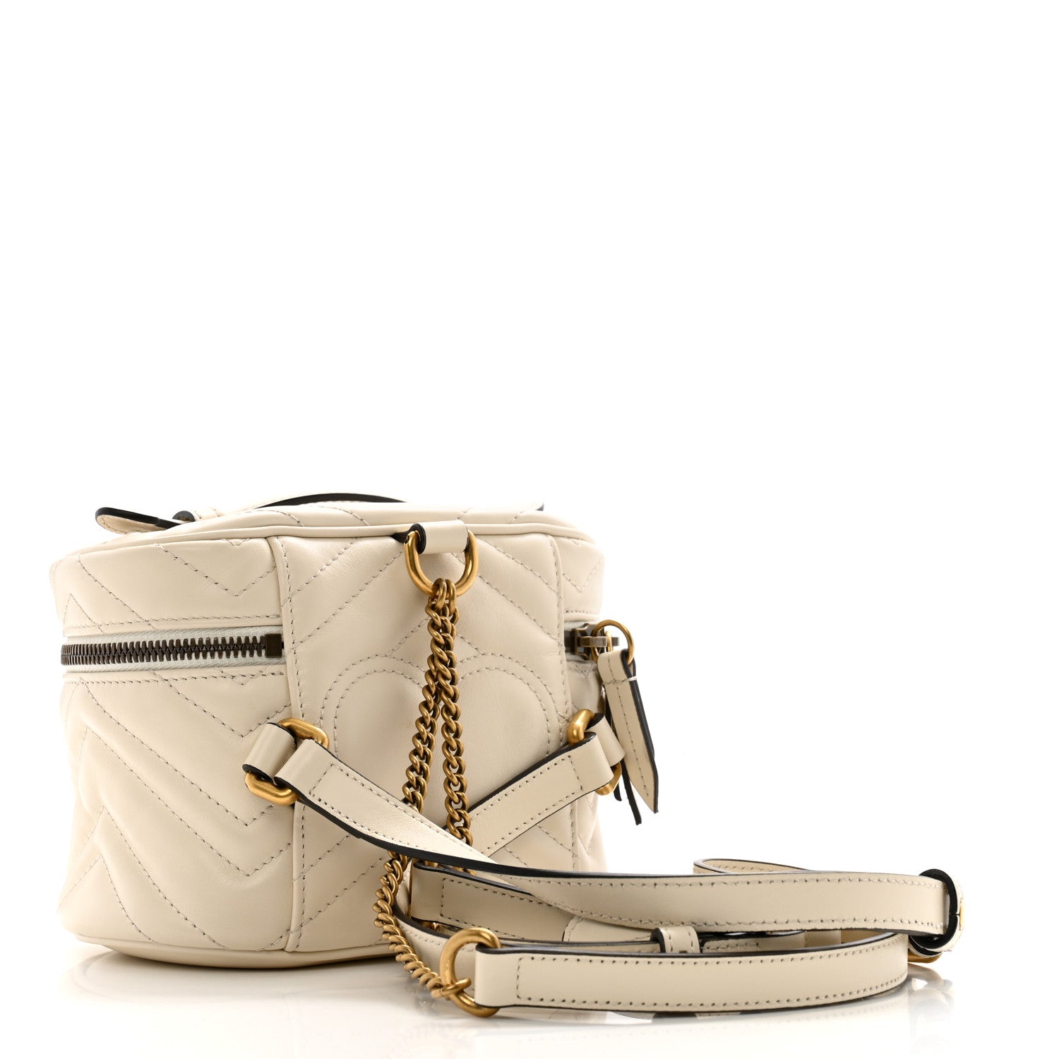 Gucci Calfskin Matelasse Mini GG Marmont Round Backpack White 3 of 12