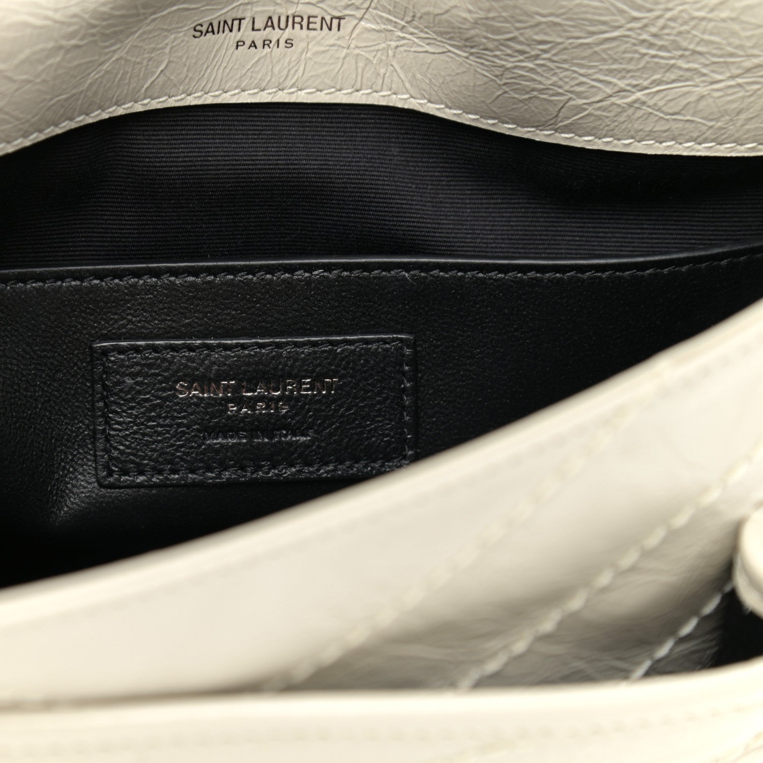 Saint Laurent Crinkled Calfskin Matelasse Monogram Baby Niki Chain Satchel Blanc Vintage 7 of 12