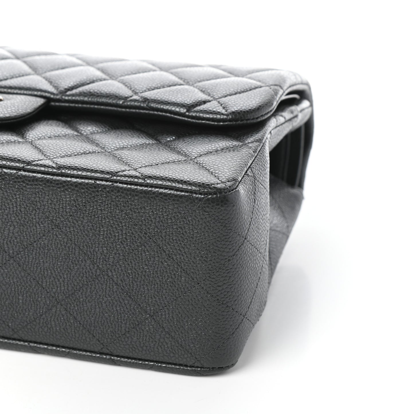 Caviar Quilted Jumbo Double Flap Dark Grey