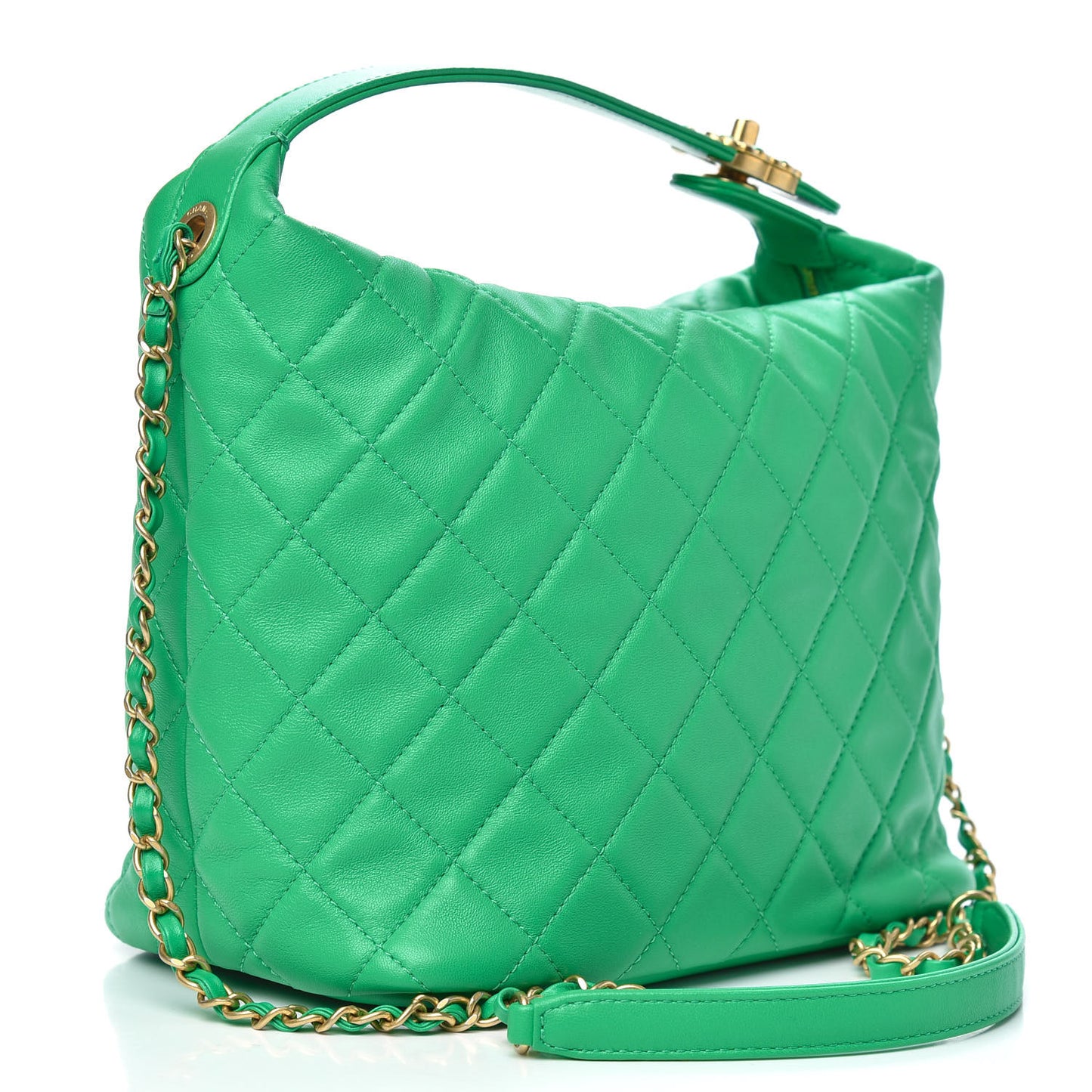 Lambskin Quilted Large Perfect Meeting Hobo Green