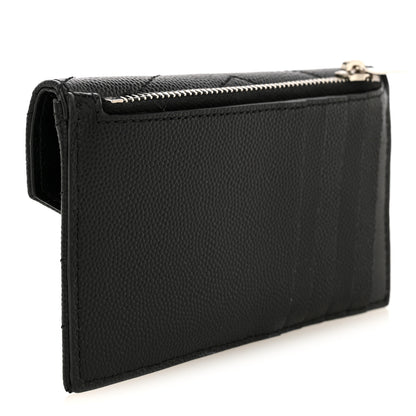 Saint Laurent Grain De Poudre Matelasse Chevron Monogram Compact Wallet Black 3 of 7
