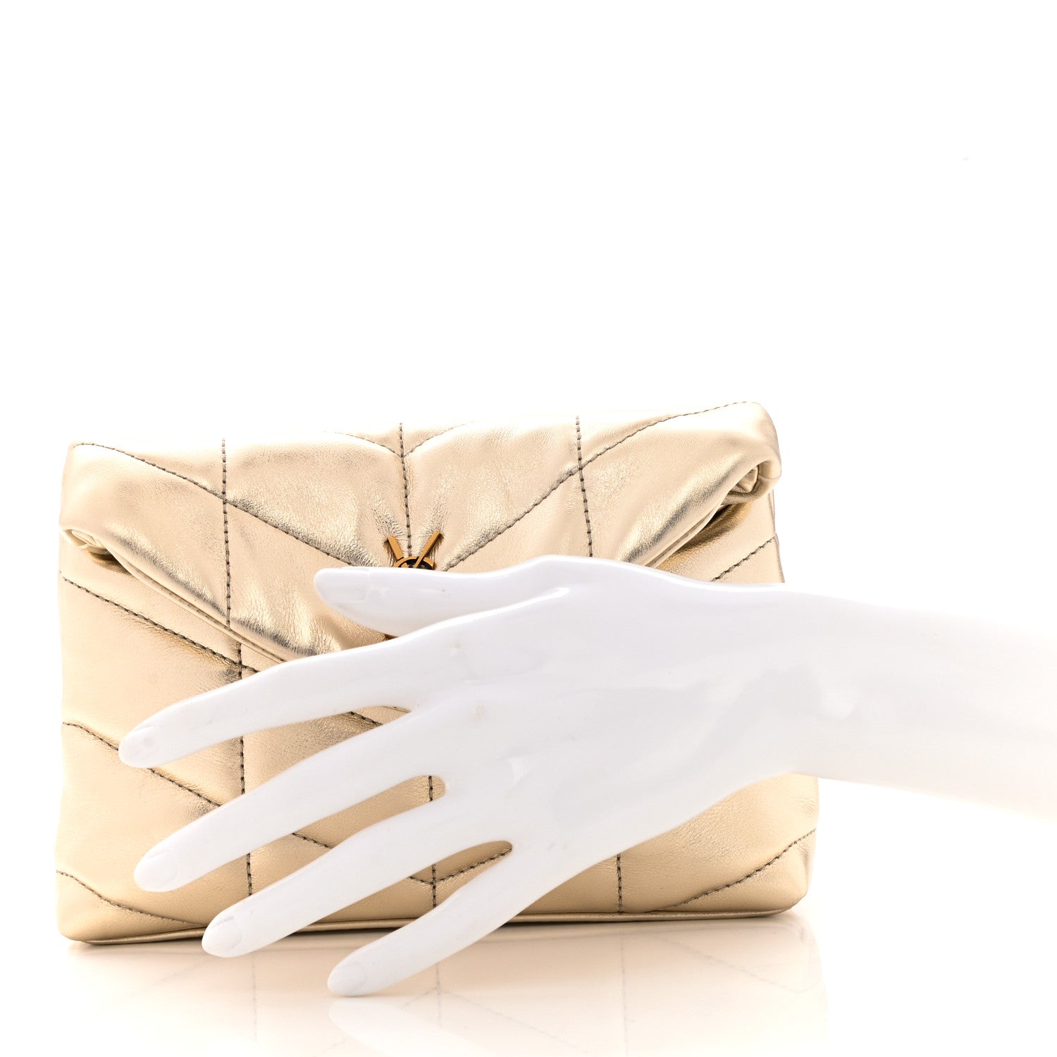 Saint Laurent Metallic Lambskin Monogram Loulou Puffer Pouch Clutch Gold 2 of 7