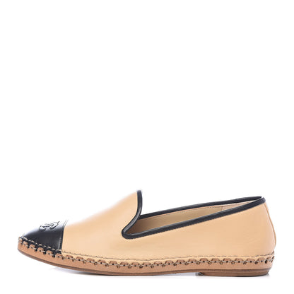 Chanel Lambskin Chain CC Mocassin Loafer Espadrilles 38 Beige Black 1 of 10