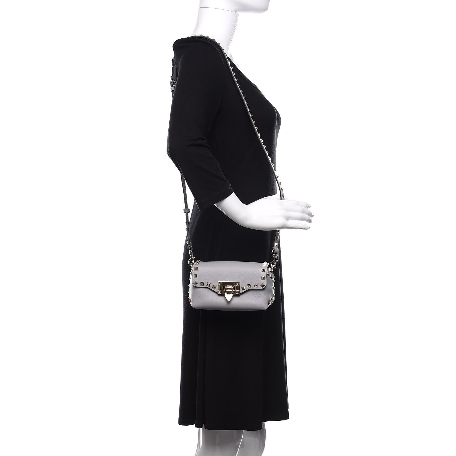 Valentino Garavani Vitello Mini Rockstud Crossbody Bag Pastel Grey 2 of 9