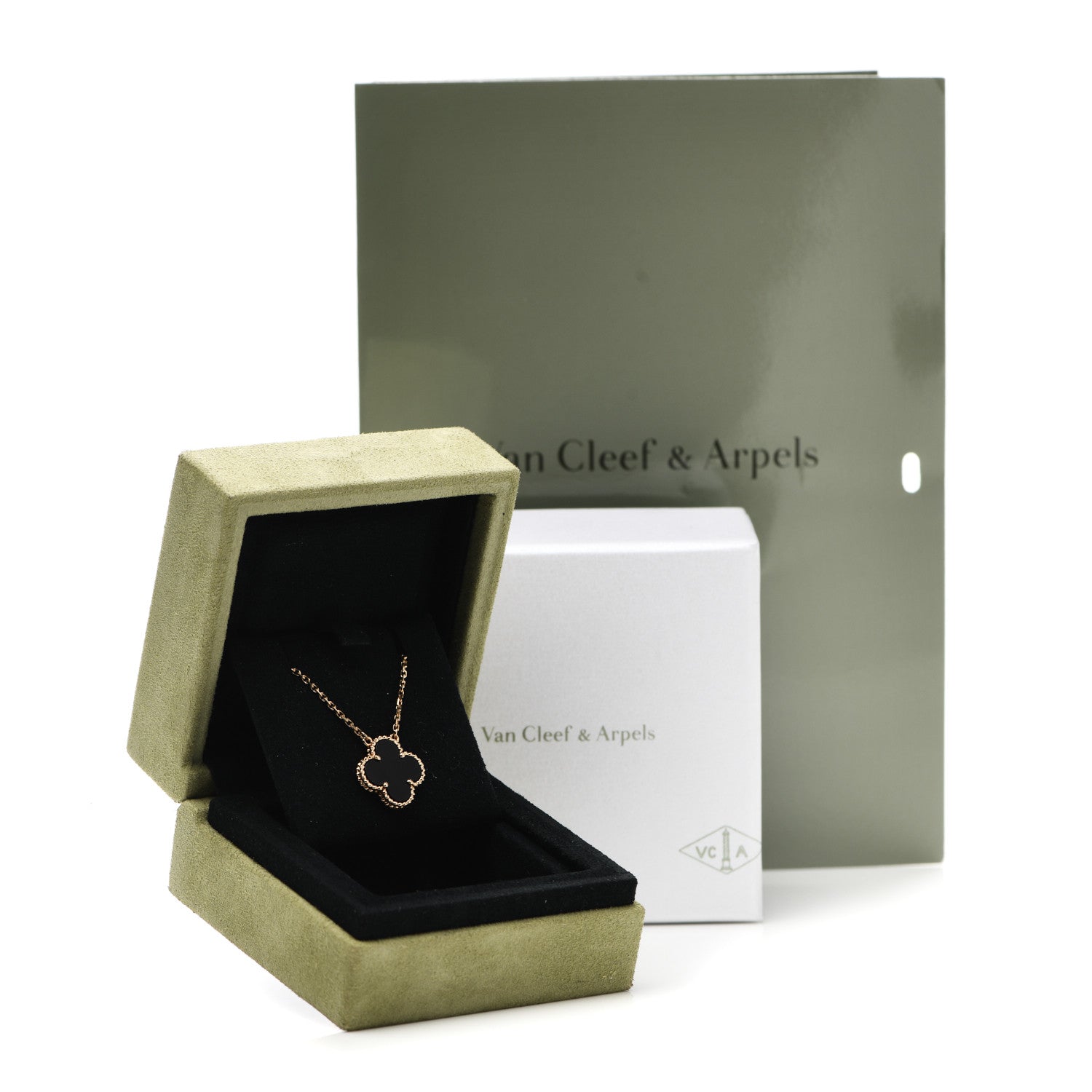 Van Cleef & Arpels 18K Yellow Gold Black Onyx Vintage Alhambra Pendant Necklace 6 of 6