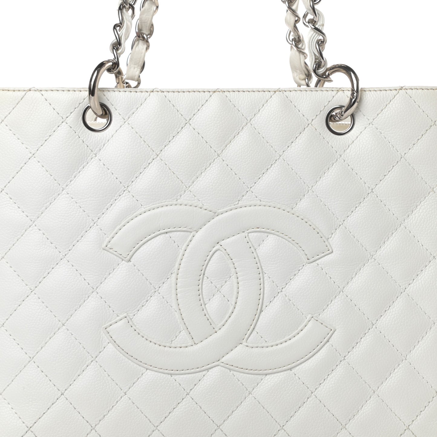 Caviar Quilted Grand Shopping Tote GST White