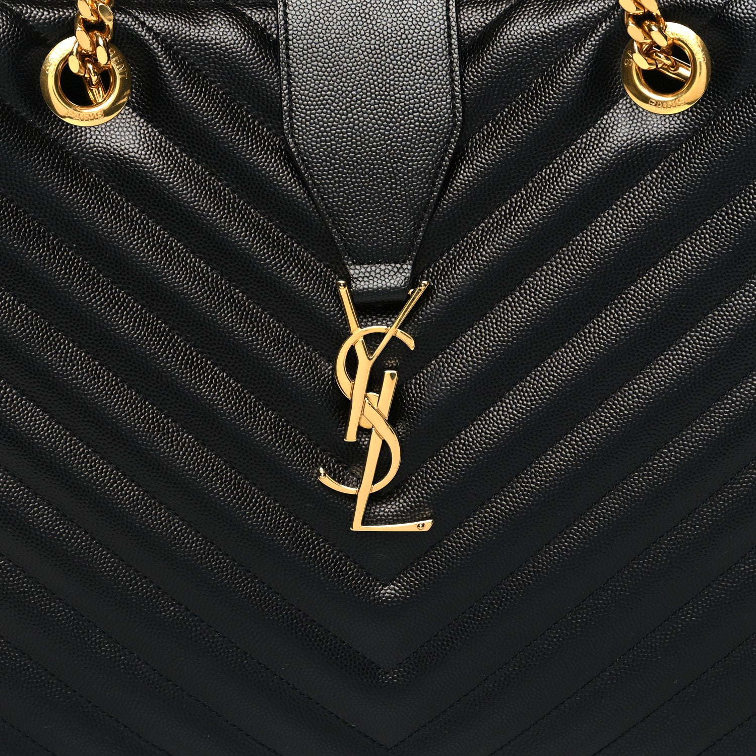Saint Laurent Grain De Poudre Matelasse Chevron Monogram Shopping Bag Black 9 of 11