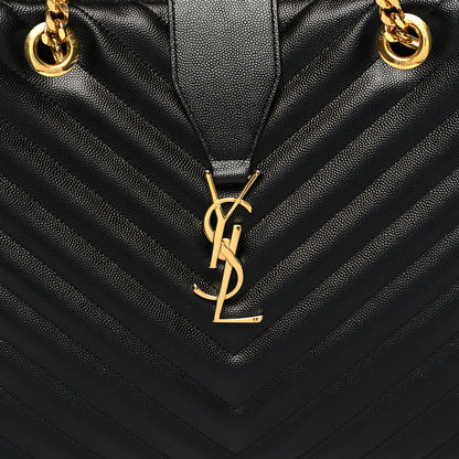 Saint Laurent Grain De Poudre Matelasse Chevron Monogram Shopping Bag Black 9 of 11
