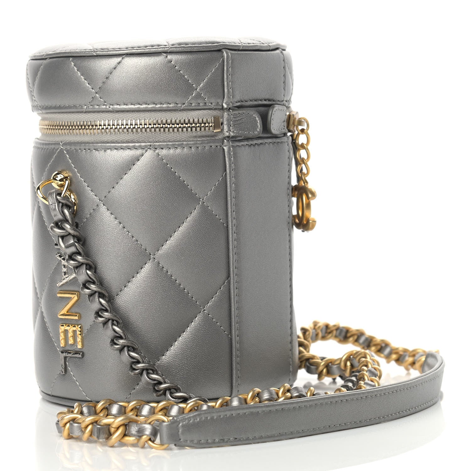 Chanel Metallic Lambskin Quilted Side Note Vanity Grey 2 of 10