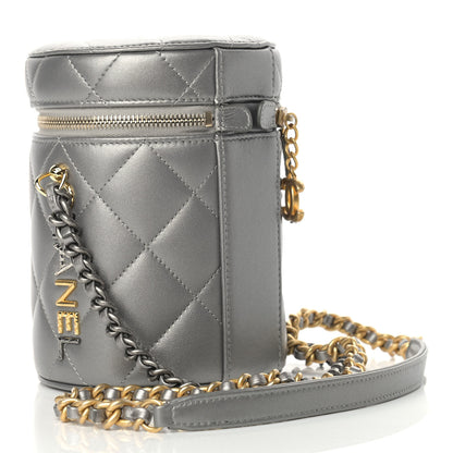 Chanel Metallic Lambskin Quilted Side Note Vanity Grey 2 of 10