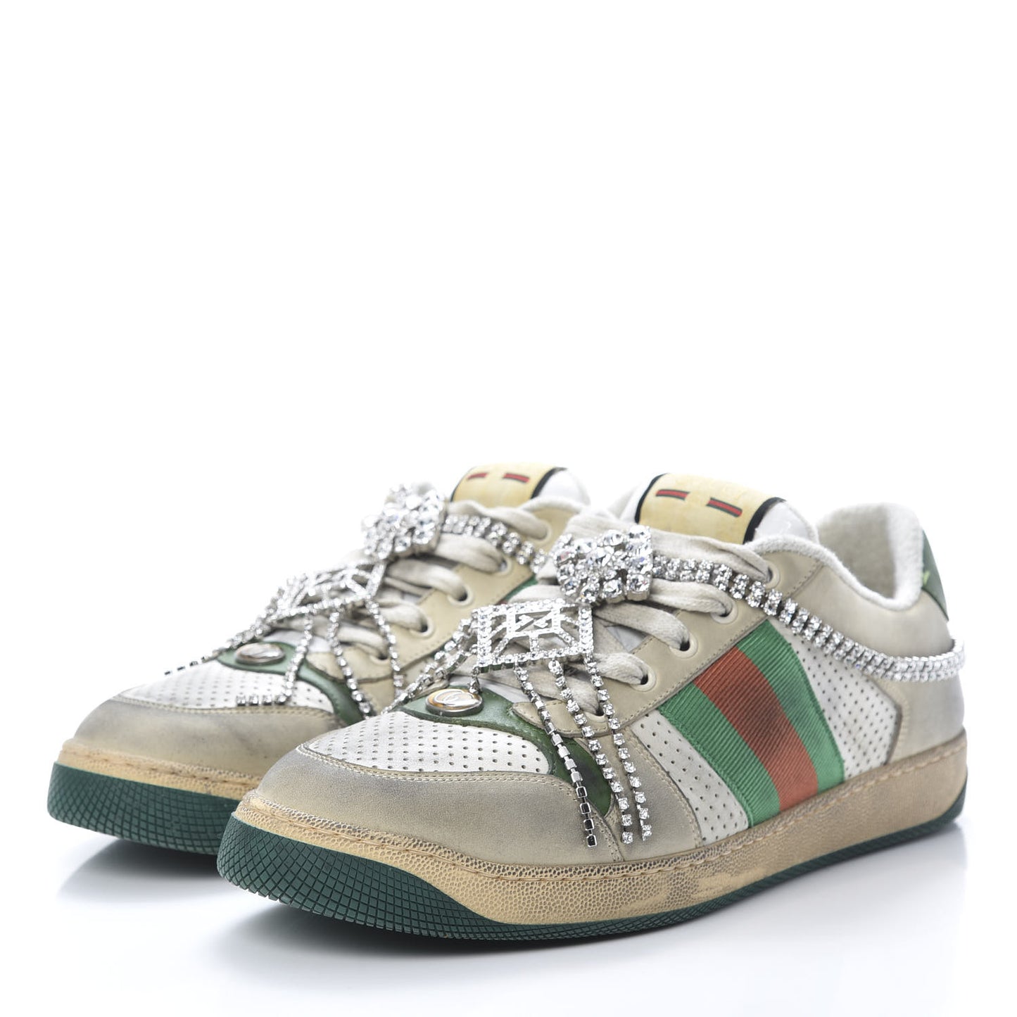 Nubuck Calfskin Web Removable Crystals Mens Screener Sneakers 9 Dusty Milk New Mystic White