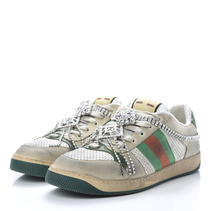 Gucci Nubuck Calfskin Web Removable Crystals Mens Screener Sneakers 9 Dusty Milk New Mystic White 6 of 27