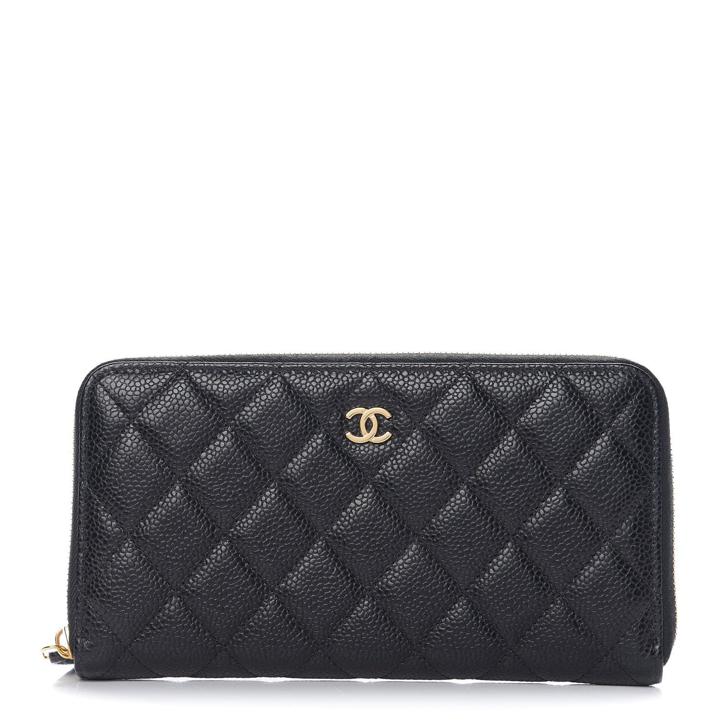 Caviar Quilted Large Gusset Zip Around Wallet Black