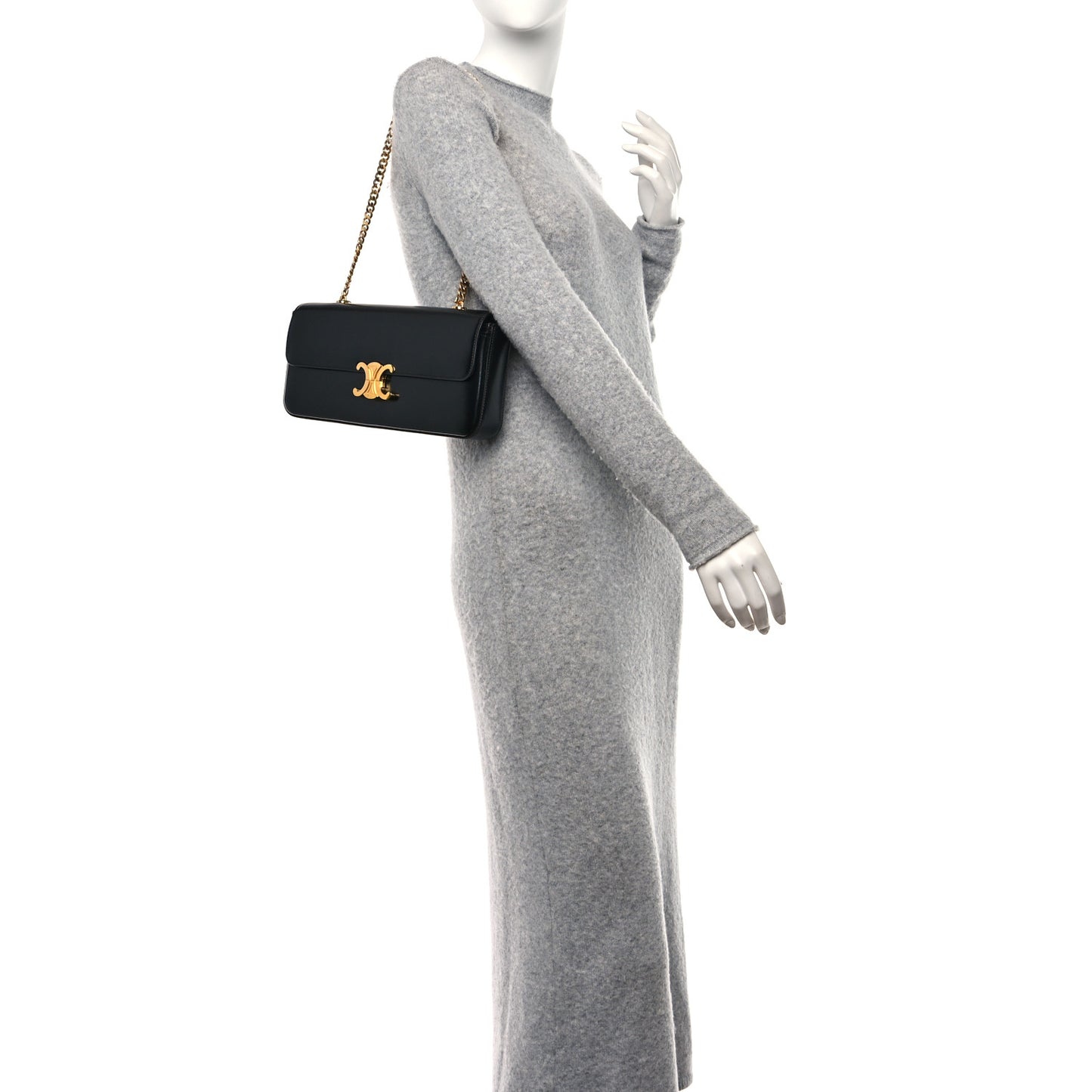 Shiny Calfskin Triomphe Chain Shoulder Bag Black