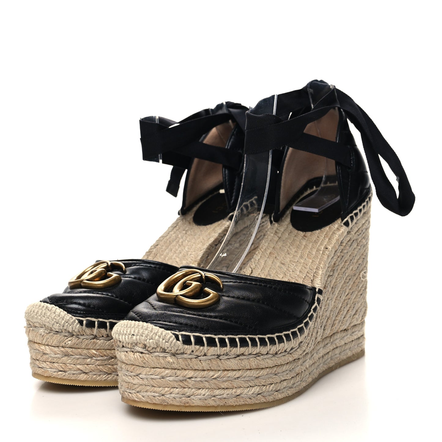 Nappa Matelasse GG Marmont Ankle Wrap Platform 35/120mm Espadrille Wedges 37.5 Black