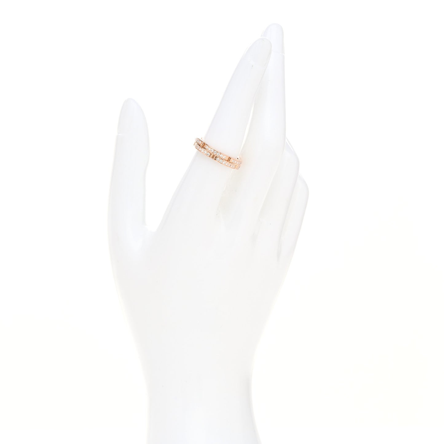18K Pink Gold Diamond Maillon Panthere 2 Half Rows Ring 53 6.5