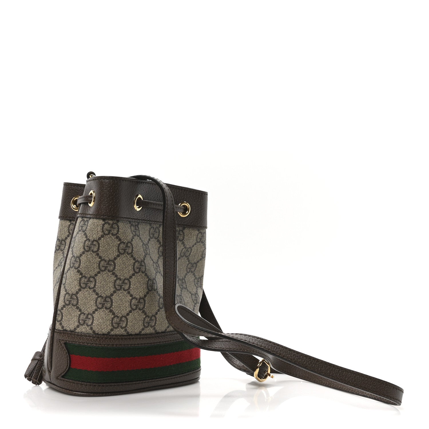Gucci GG Supreme Monogram Web Mini Ophidia Bucket Bag Brown 3 of 10