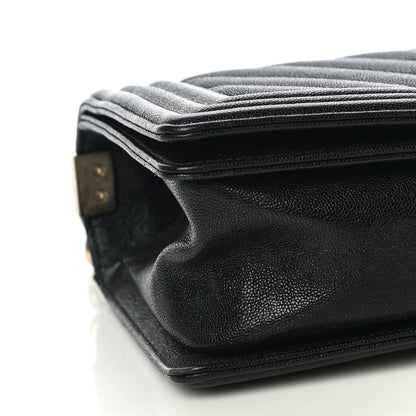 Chanel Caviar Chevron Quilted Medium Boy Flap Black 9 of 11