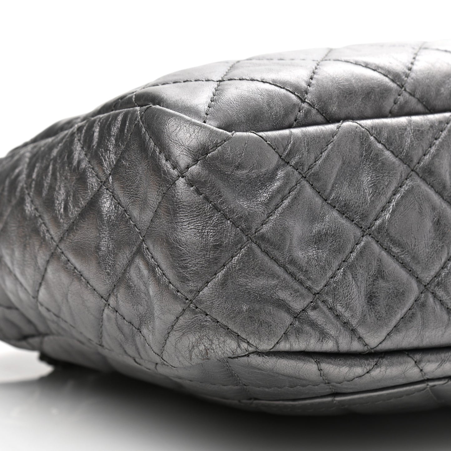 Metallic Aged Calfskin Quilted Large Reissue Camera Case Silver