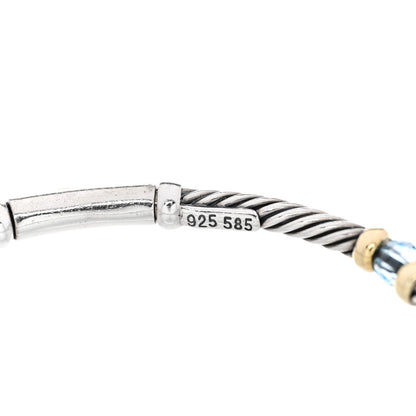 David Yurman Sterling Silver 14K Yellow Gold Blue Topaz 3mm Metro Link Bracelet 3 of 4
