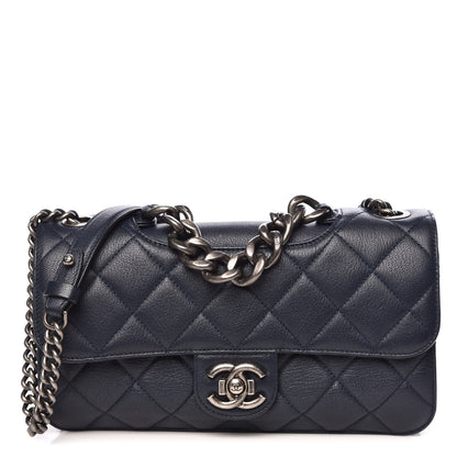 Chanel Goatskin Quilted Medium Perfect Edge Flap Navy Blue 1 of 10