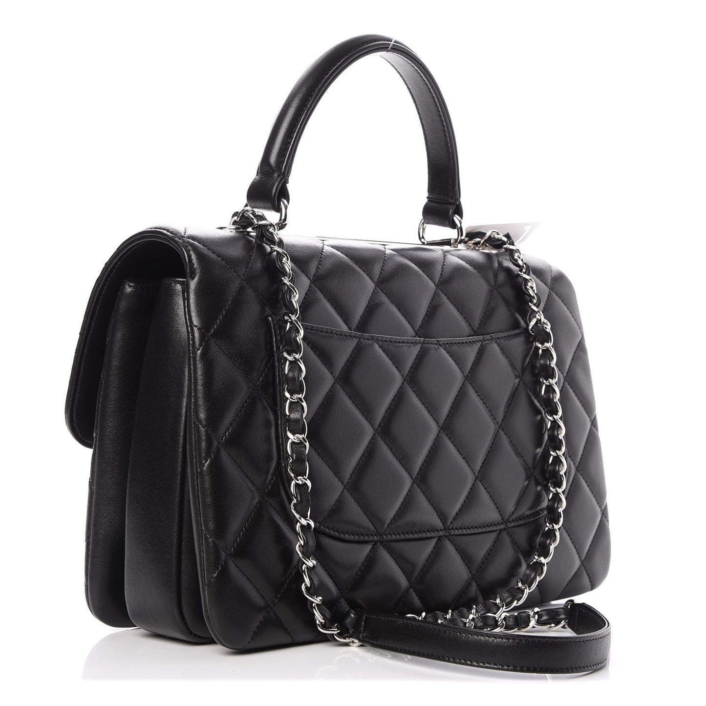 Lambskin Quilted Medium Trendy CC Flap Dual Handle Bag Black