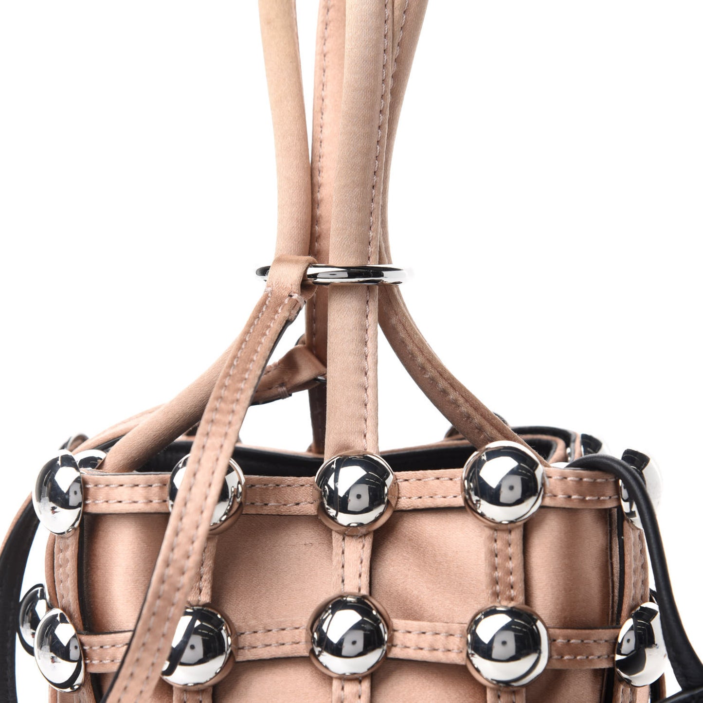 Satin Embellished Mini Roxy Bucket Bag Nude