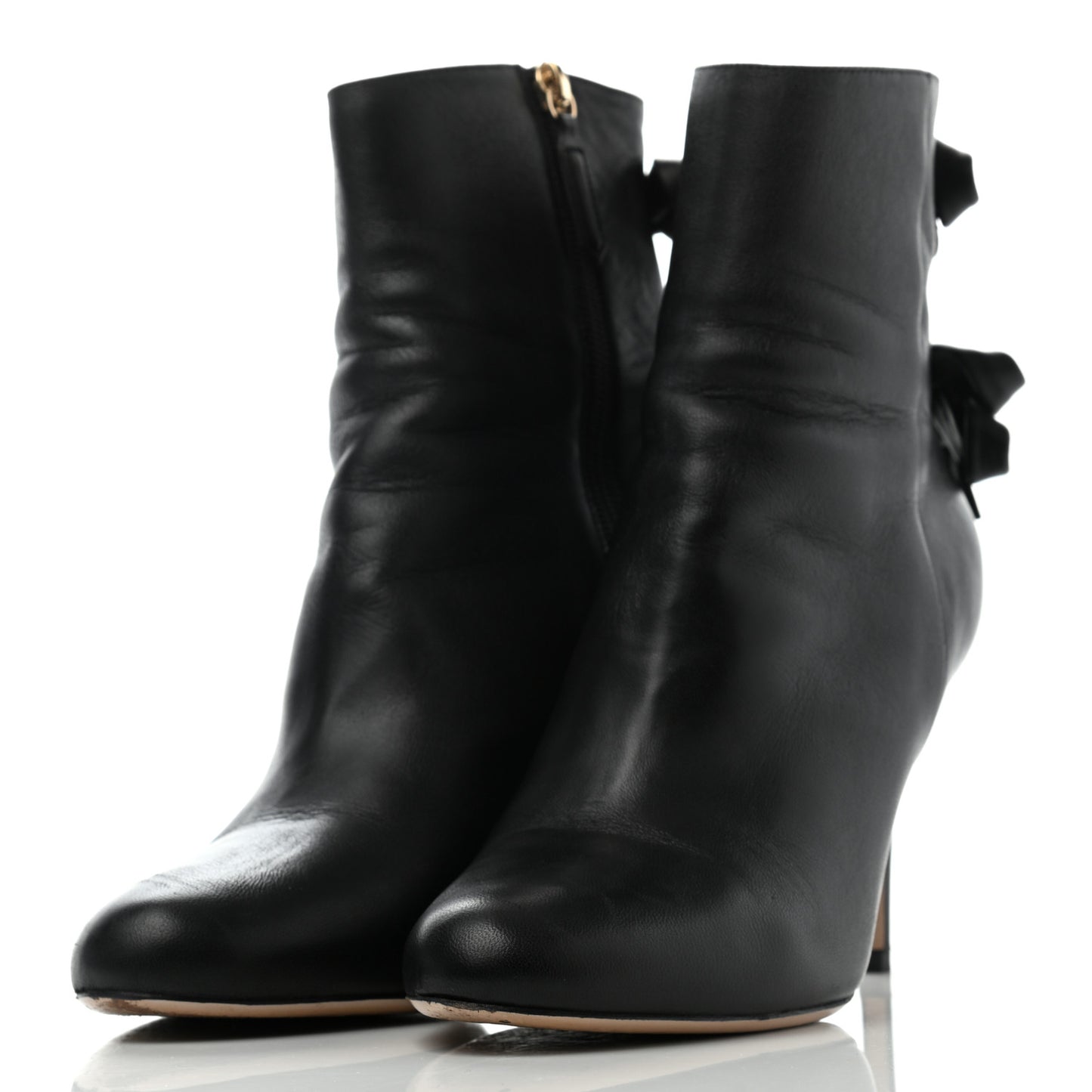 Calfskin Bow Back Ankle Boots 40 Black