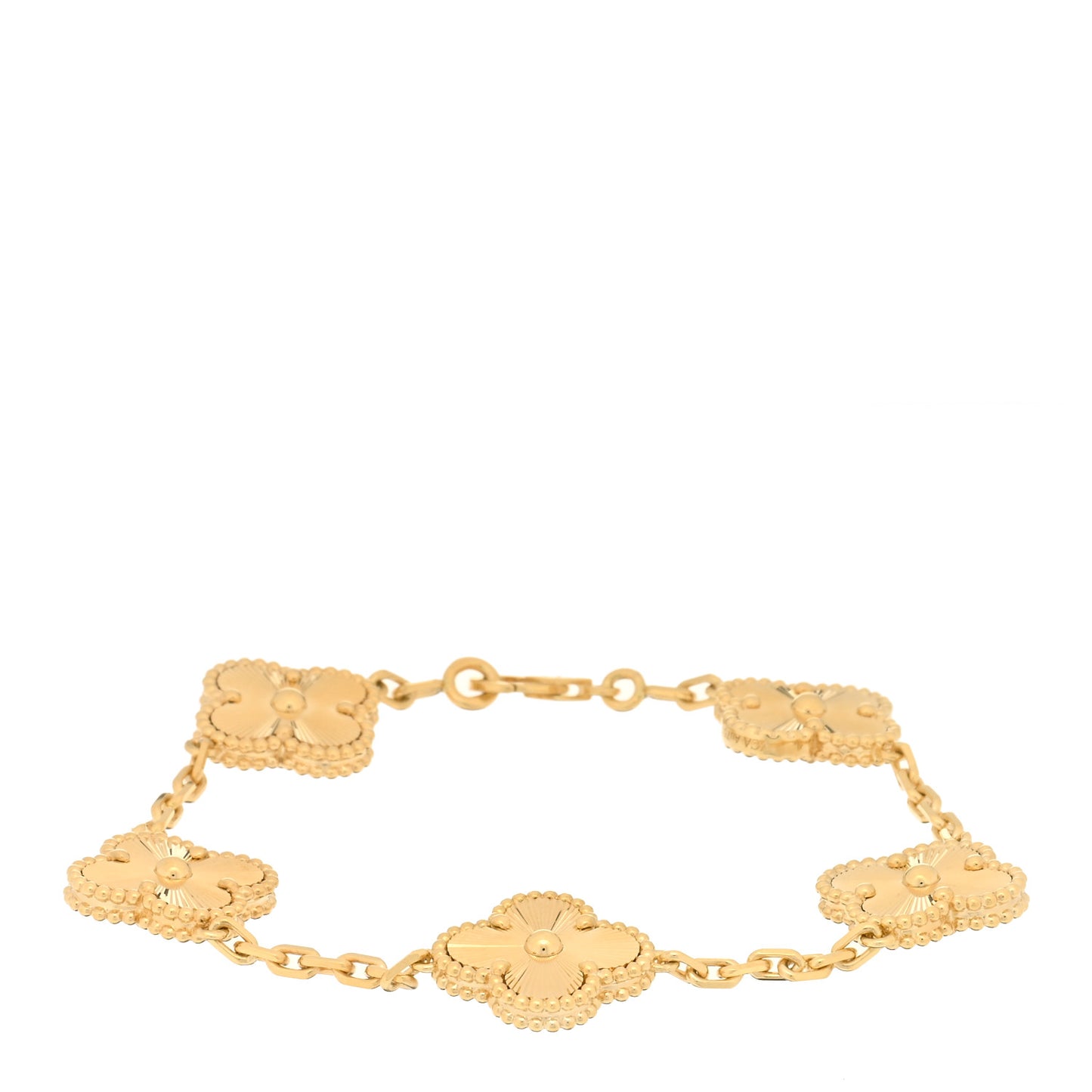 18K Yellow Gold 5 Motifs Guilloche Vintage Alhambra Bracelet