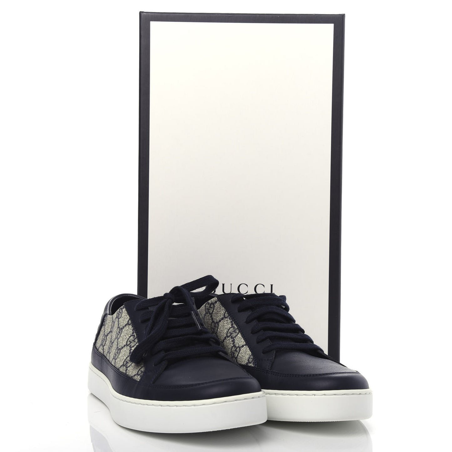 GG Supreme Monogram Calfskin Mens Low Top Sneakers 8.5 Blue Beige