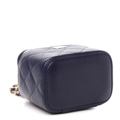 Chanel Caviar Quilted Mini Vanity Case With Chain Navy Blue 4 of 11