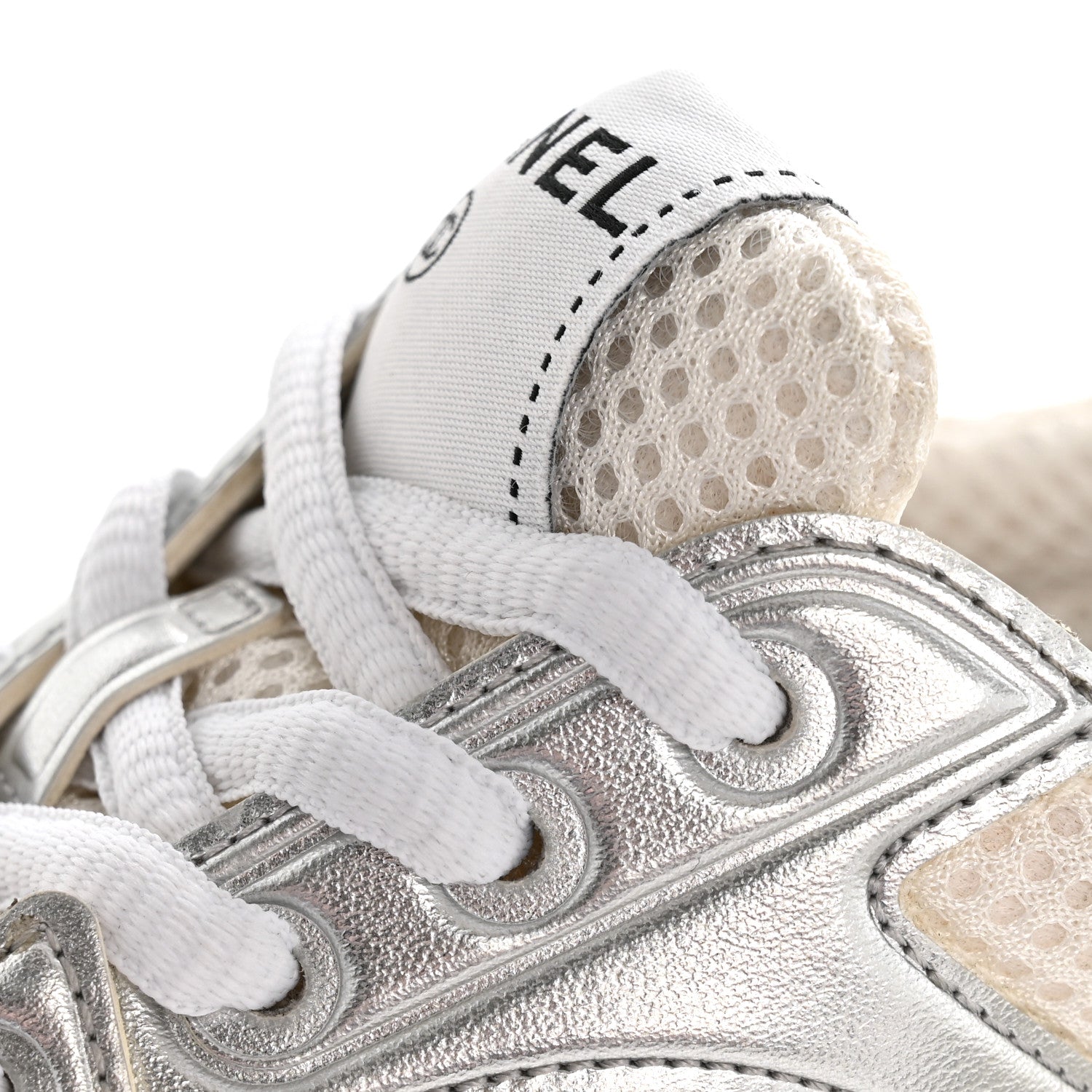 Chanel Fabric Laminated Calfskin Stretch CC Sneakers 36 White Silver 10 of 10