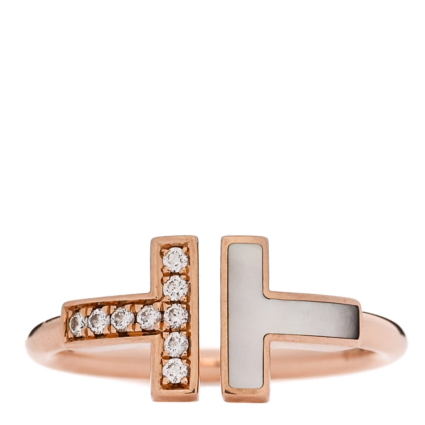 18K Rose Gold Diamond Mother of Pearl T Wire Ring 52 6