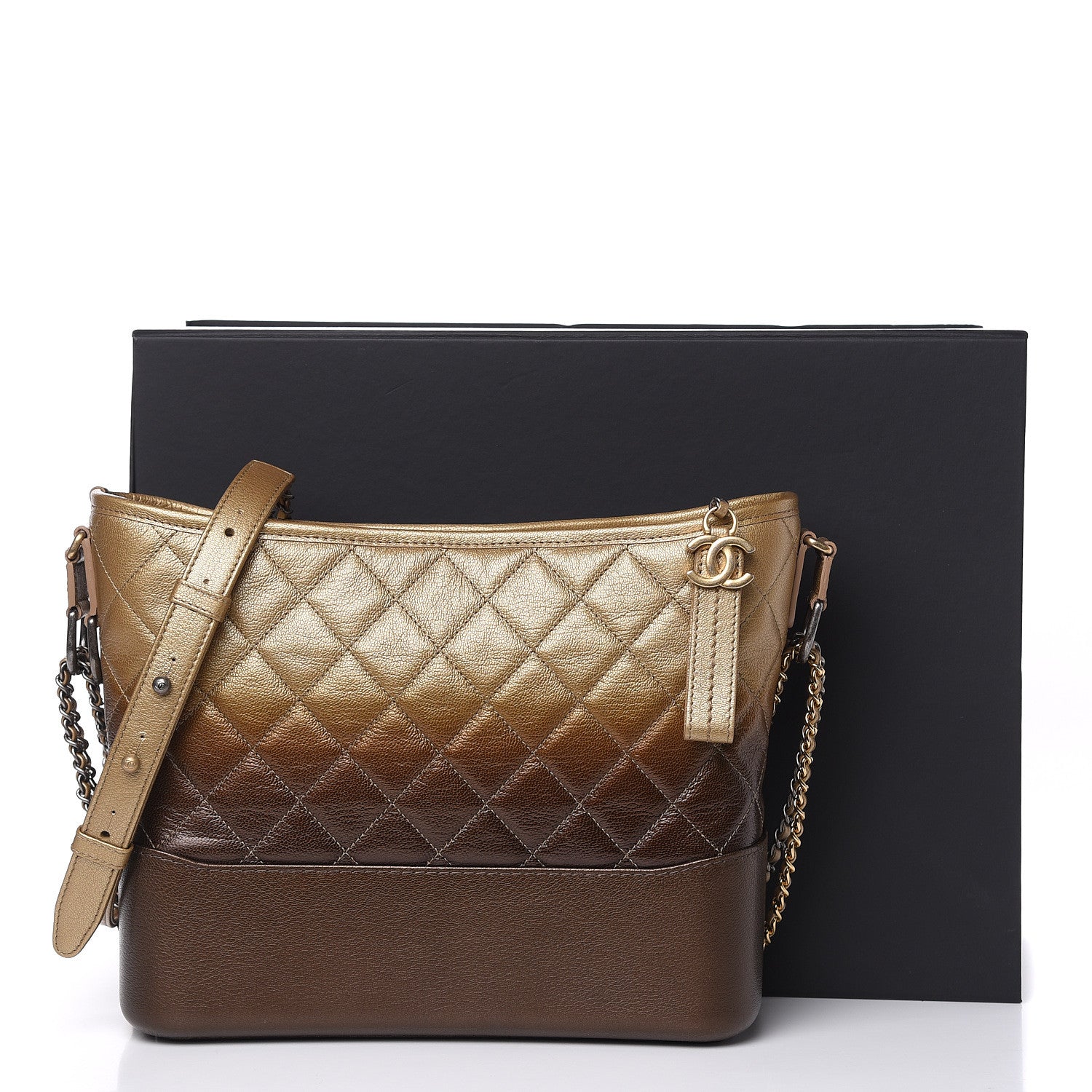 Chanel Metallic Goatskin Quilted Medium Gabrielle Hobo Dark Gold Bronze 11 of 11