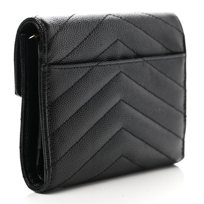 Saint Laurent Grain De Poudre Matelasse Chevron Monogram Compact Tri Fold Wallet Black 3 of 7