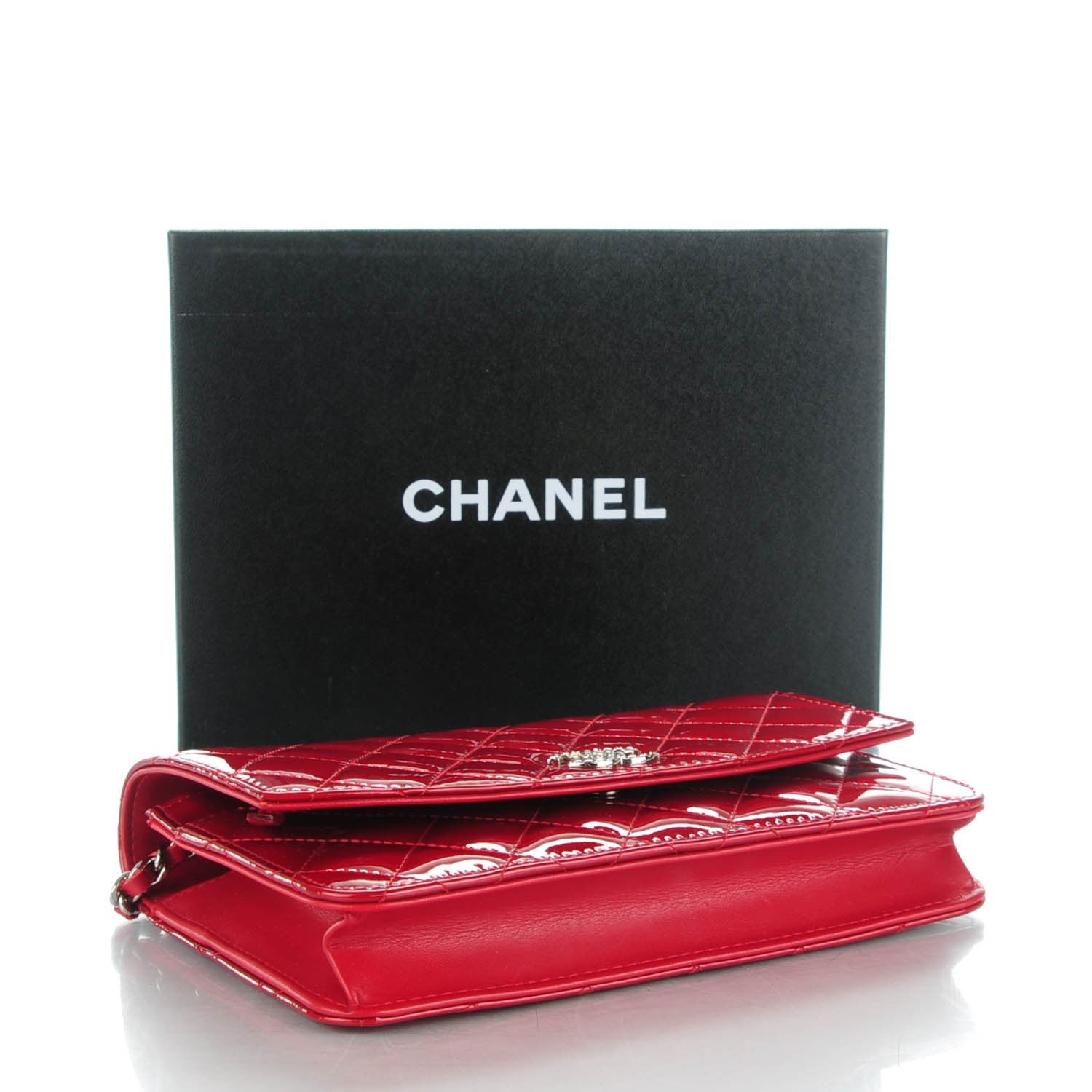 Chanel Patent Quilted Brilliant Wallet On Chain WOC Red 4 of 7