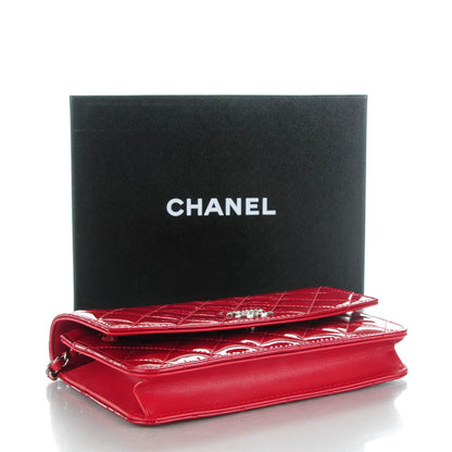 Chanel Patent Quilted Brilliant Wallet On Chain WOC Red 4 of 7