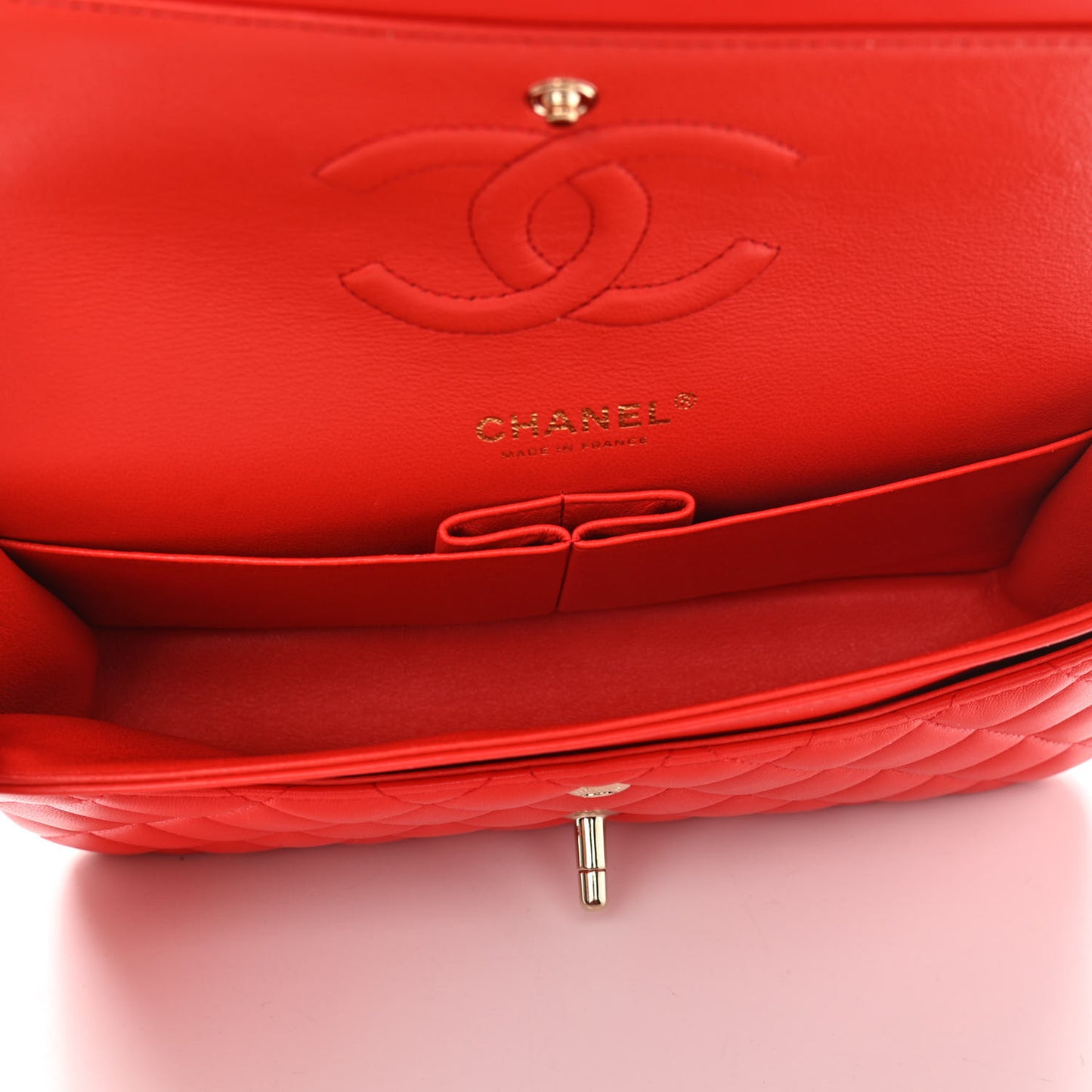 Lambskin Quilted Medium Double Flap Red
