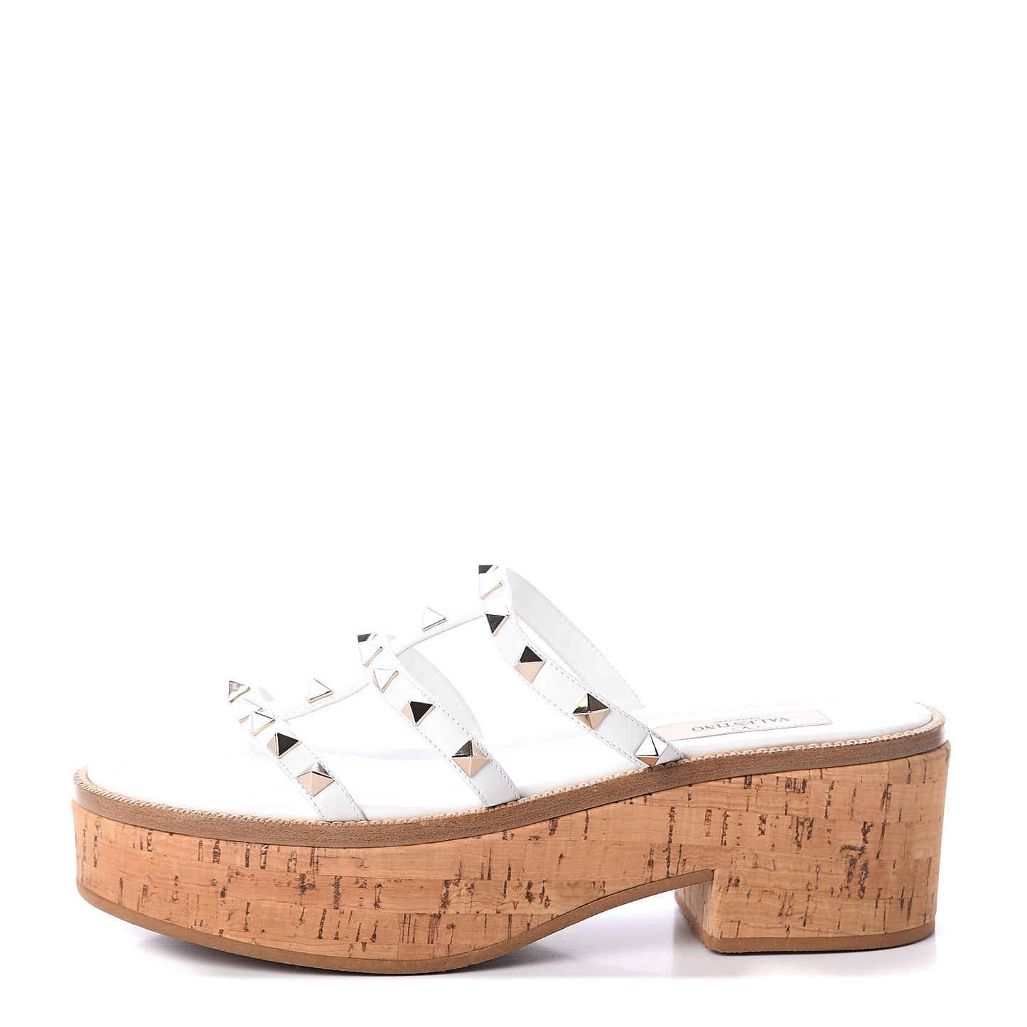 Calfskin Cork Rockstud Caged 30/50mm Platform Sandals 37 White