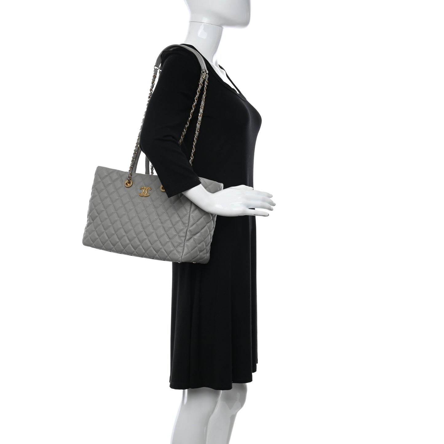 Caviar Quilted Coco Handle Shopping Tote Grey