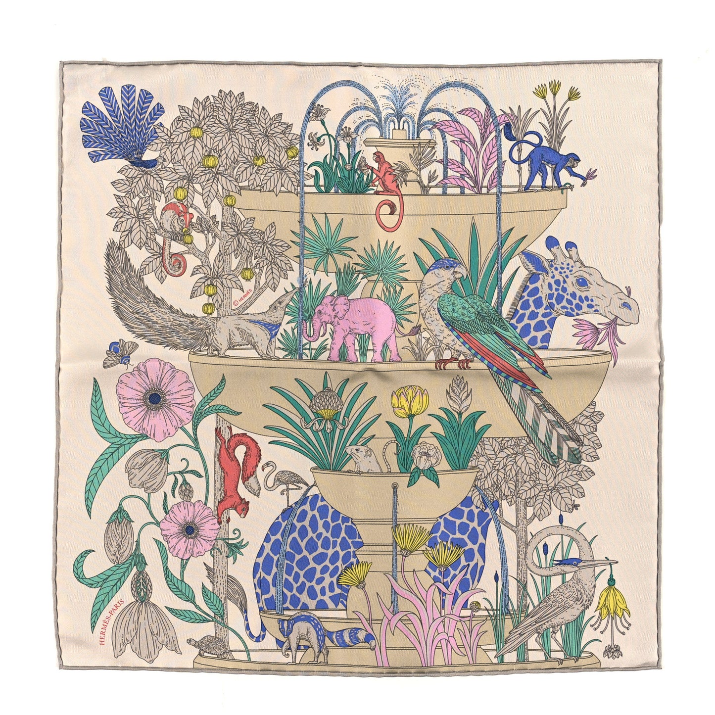 Silk Twill Precious Paradise Scarf 45 Argent Bleu Rose