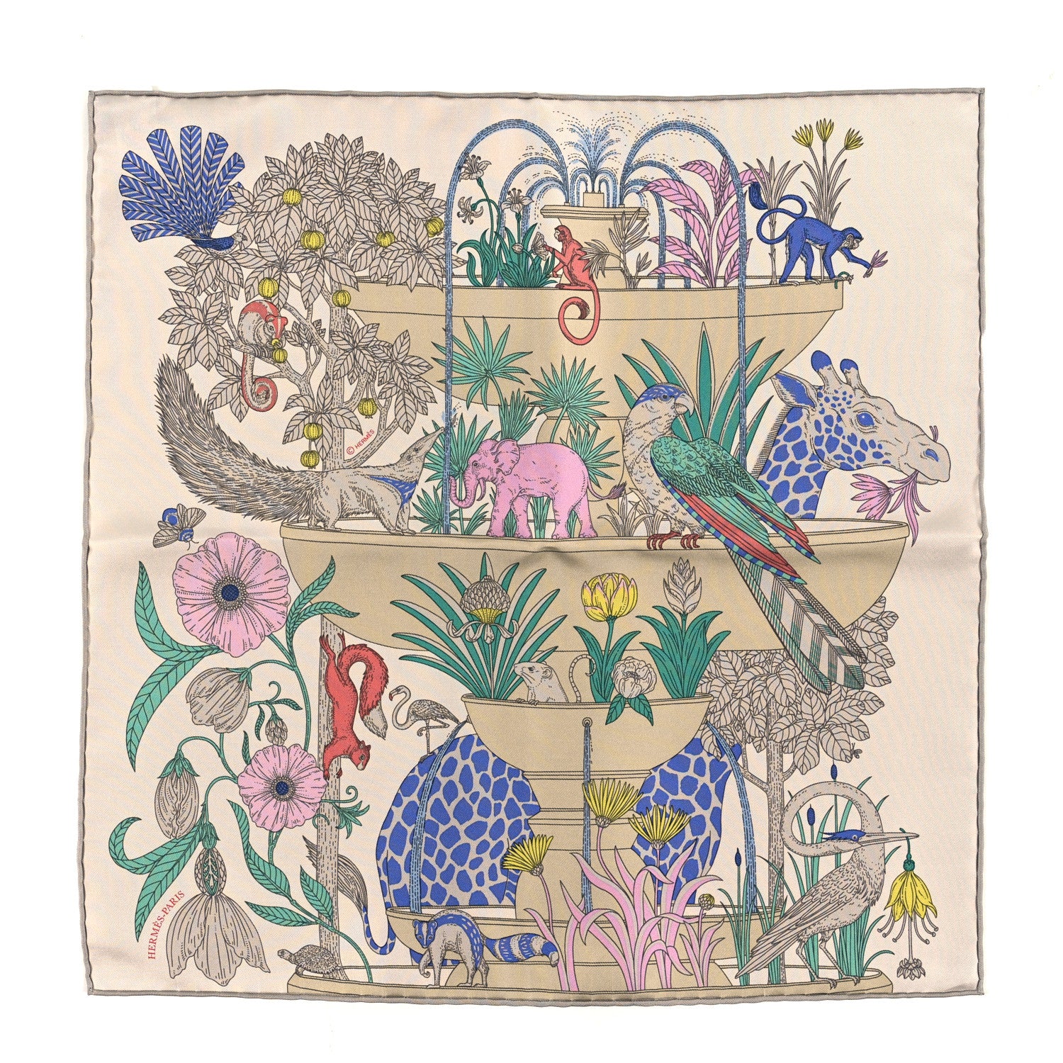 Hermes Silk Twill Precious Paradise Scarf 45 Argent Bleu Rose 1 of 3