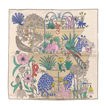 Hermes Silk Twill Precious Paradise Scarf 45 Argent Bleu Rose 1 of 3