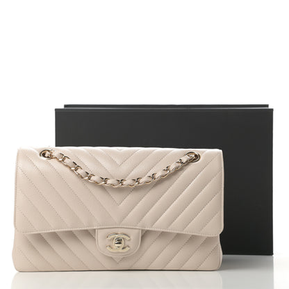 Chanel Caviar Chevron Quilted Medium Double Flap Beige 11 of 11