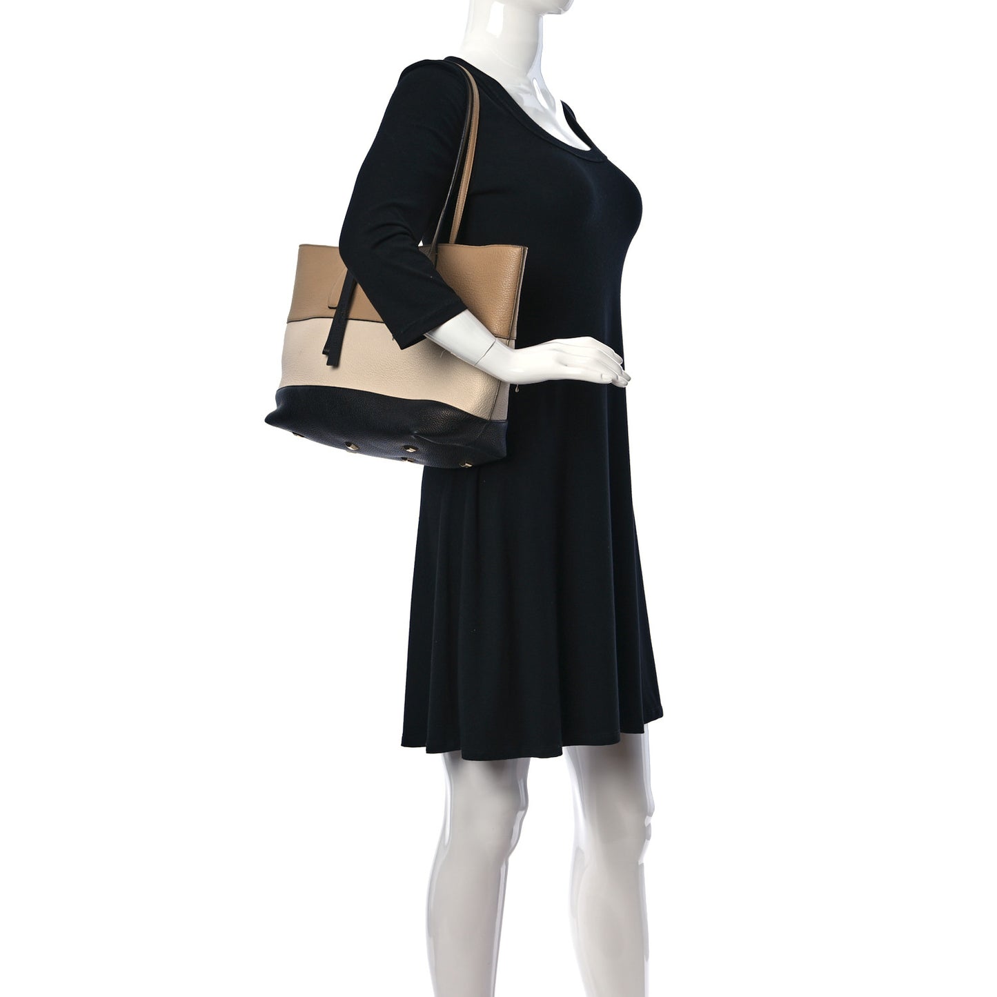 Calfskin Tri-Color Studio Tote Dune Bone Black