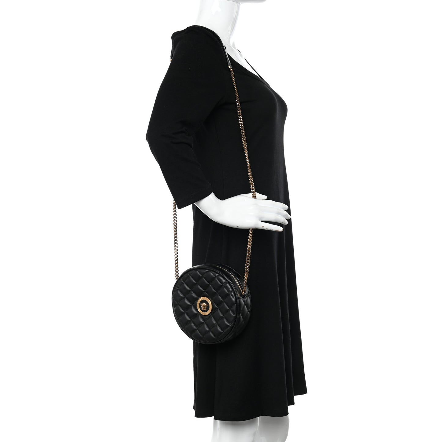 Nappa Quilted Medusa Round Camera Bag Black