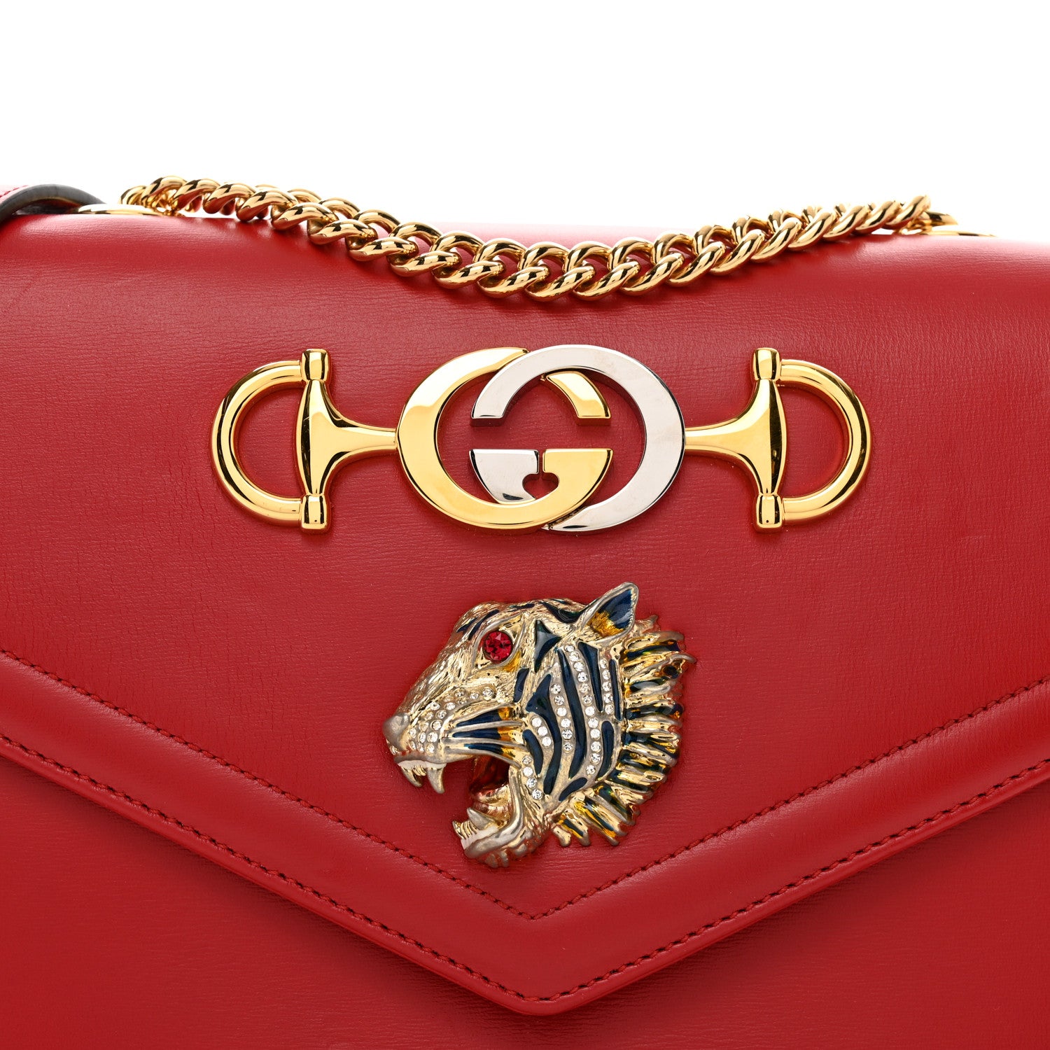 Gucci Vitello Palmellato Lux Crystal Medium Rajah Shoulder Bag Hibiscus Red Multicolor 12 of 12
