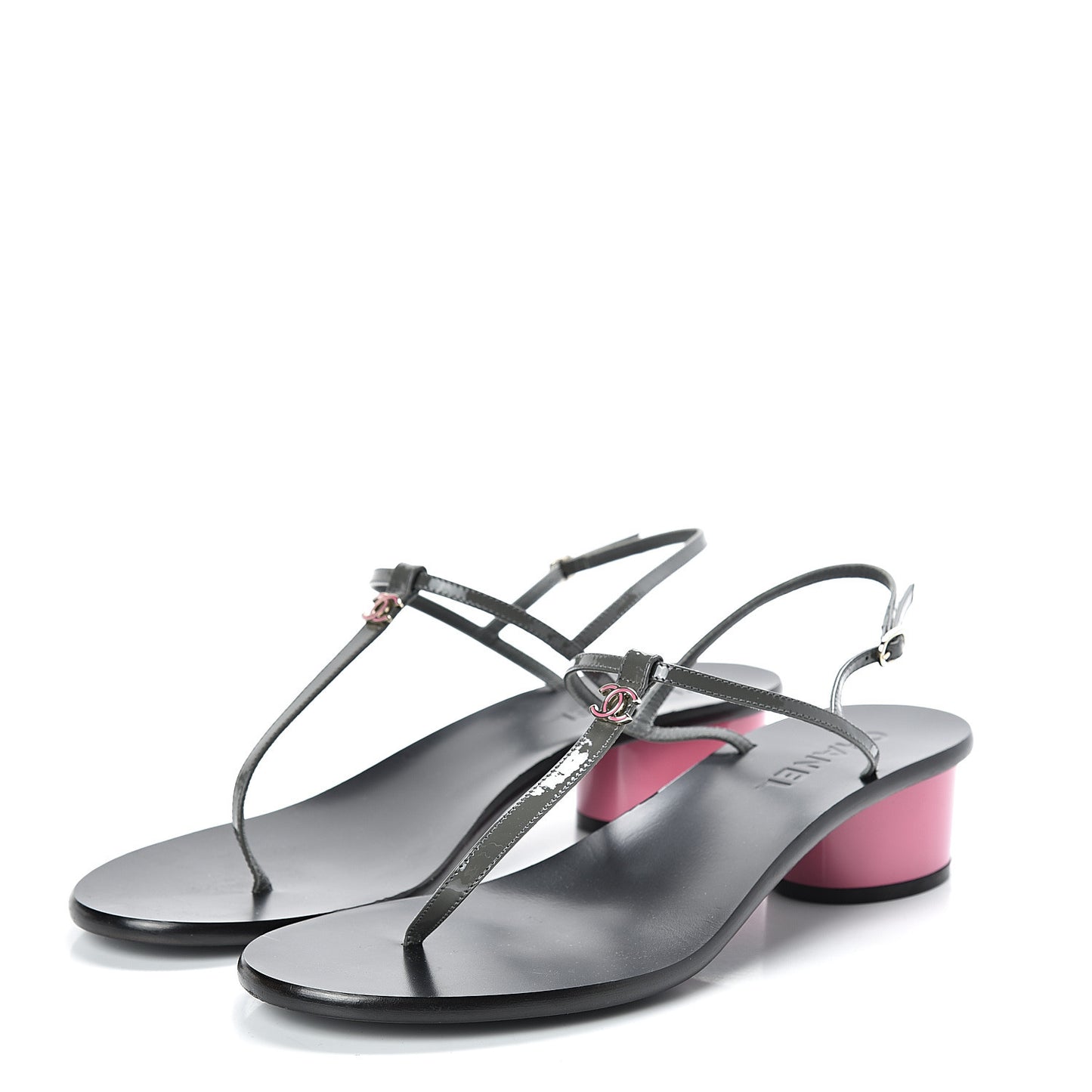 Patent CC Thong Sandals 41 Grey Pink