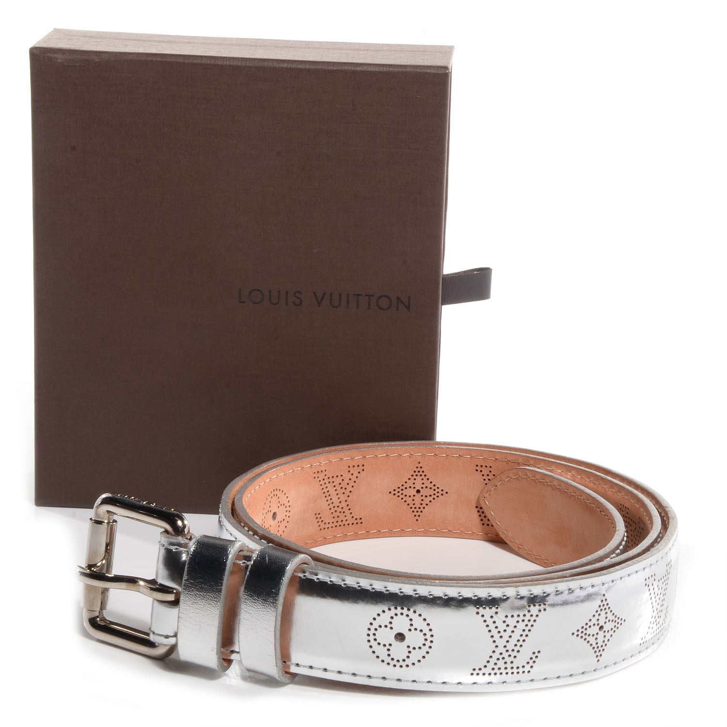 Louis Vuitton Metallic Leather Perforation Belt 90 36 Silver 7 of 7