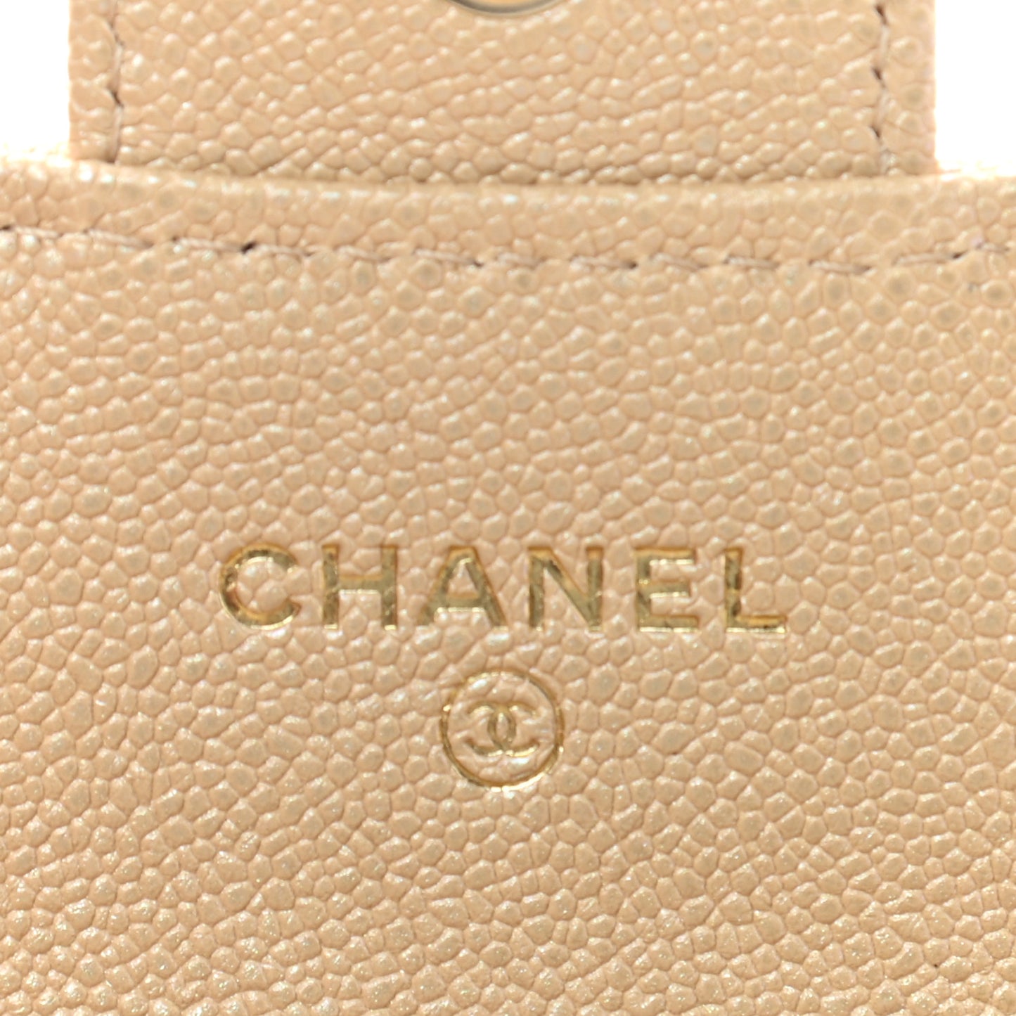 Iridescent Caviar Quilted Flap Card Holder Beige